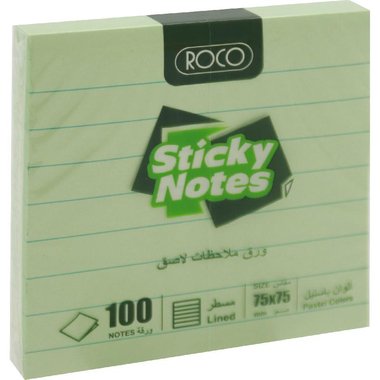 ورق ملاحظات مسطر روكو شد 100 أخضر 3*3  Roco lined note paper, 100 pieces, green, 3*3