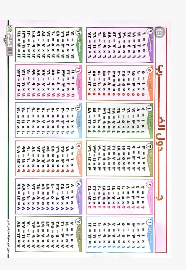 صحيفة تعليمية - جدول الضرب 50*70