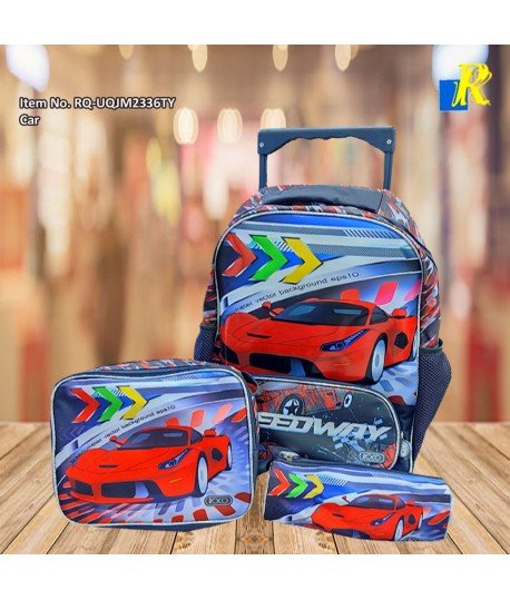 حقيبة ظهر مدرسية للأطفال بعجلات من روكو كار، مع حقيبة غداء وقلم رصاص