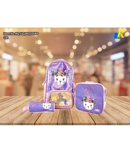 School Bag - Roco Cat Print 3-Piece Backpack Set / Large Capacity / Light-Weight Item No.RQ-UQJM2326BP