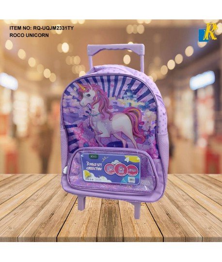 حقيبة ظهر مدرسية روكو يونيكورن بعجلات، وصندوق غداء، وحافظة أقلام