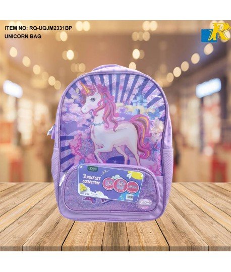 School Bag - Roco Unicorn Print 3-Piece Backpack
