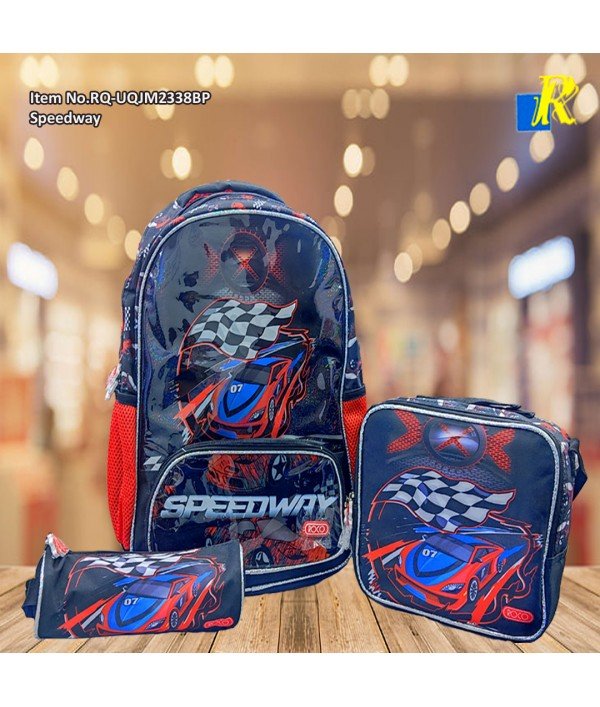 School Bag - Roco Speedway Print 3-Piece Backpack Set / Large Capacity / Light-Weight Item