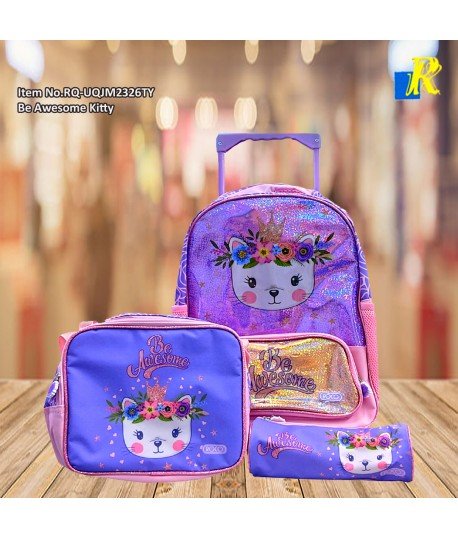 حقيبة ظهر مدرسية للأطفال من روكو بي أوسم كيتي مزودة بعجلات، وحقيبة غداء، وحافظة أقلام