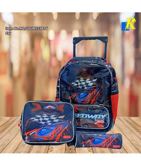 حقيبة ظهر مدرسية للأطفال من روكو كار سبيدواي مزودة بعجلاتوو، وحقيبة غداء وحافظة أقلام